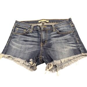 Flying Monkey Dark Indigo Distressed Denim Shorts with Frayed Hem